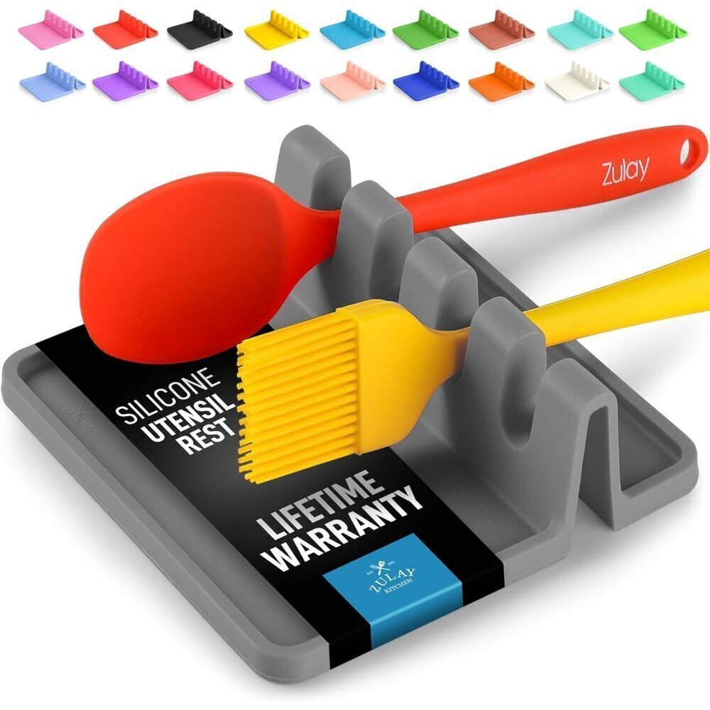 Silicone Utensil and Spoon Rest with Drip Pad for Multiple Utensils, Heat-Resist